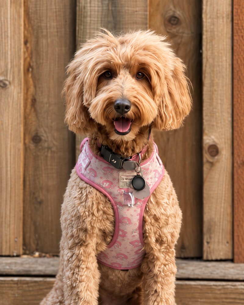 Hazel, the golden doodle who serves as Hiptwist&rsquo;s Chief Happiness Officer
